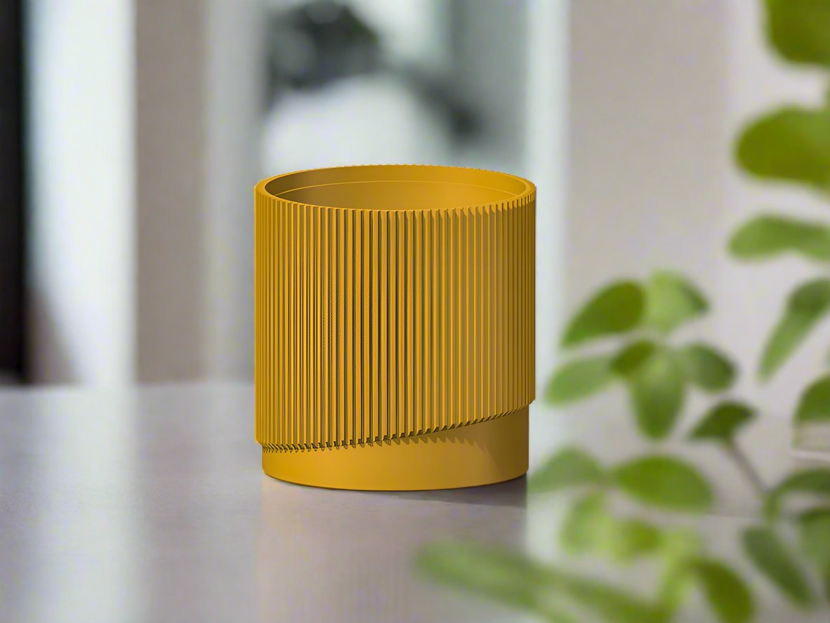 Mid-Century Ribbed Planter with Drainage and Saucer in Multiple Colors, 3D Printed Planter with Unique Modern Design, Lightweight, Wave