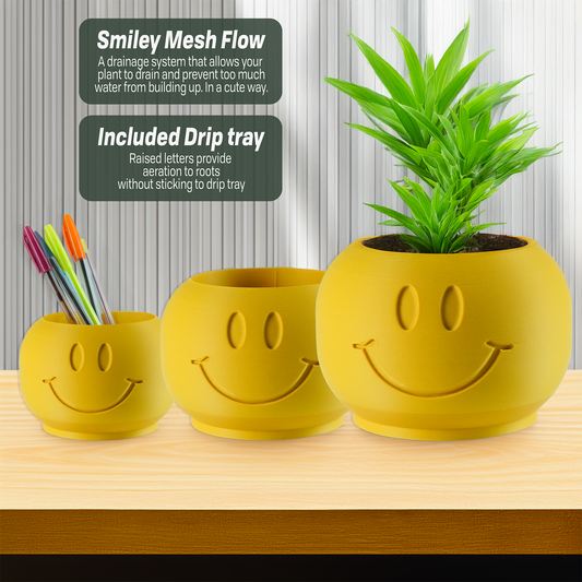 Happy Sprout Smiley Face Plant Pot with Drainage and Drip Tray – Cute Ghibli Decor Planter | Kawaii Hypebeast Pots for Plants | Cubicle & Classroom Decor