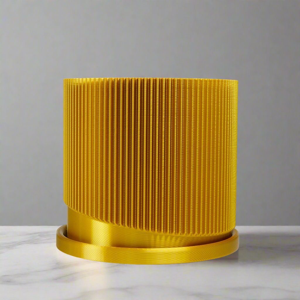 Mid-Century Ribbed Planter with Drainage and Saucer in Multiple Colors, 3D Printed Planter with Unique Modern Design, Lightweight, Wave