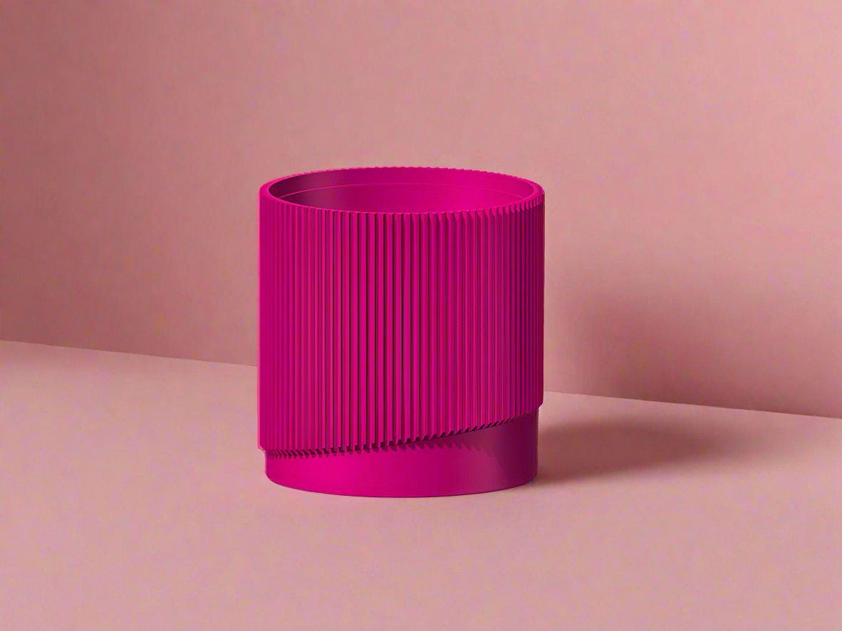 Mid-Century Ribbed Planter with Drainage and Saucer in Multiple Colors, 3D Printed Planter with Unique Modern Design, Lightweight, Wave