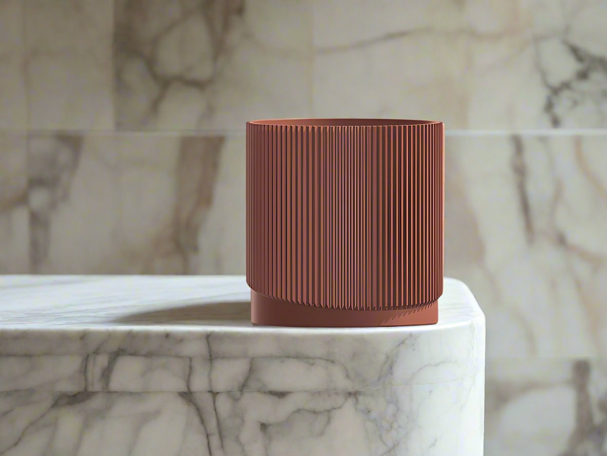 Mid-Century Ribbed Planter with Drainage and Saucer in Multiple Colors, 3D Printed Planter with Unique Modern Design, Lightweight, Wave