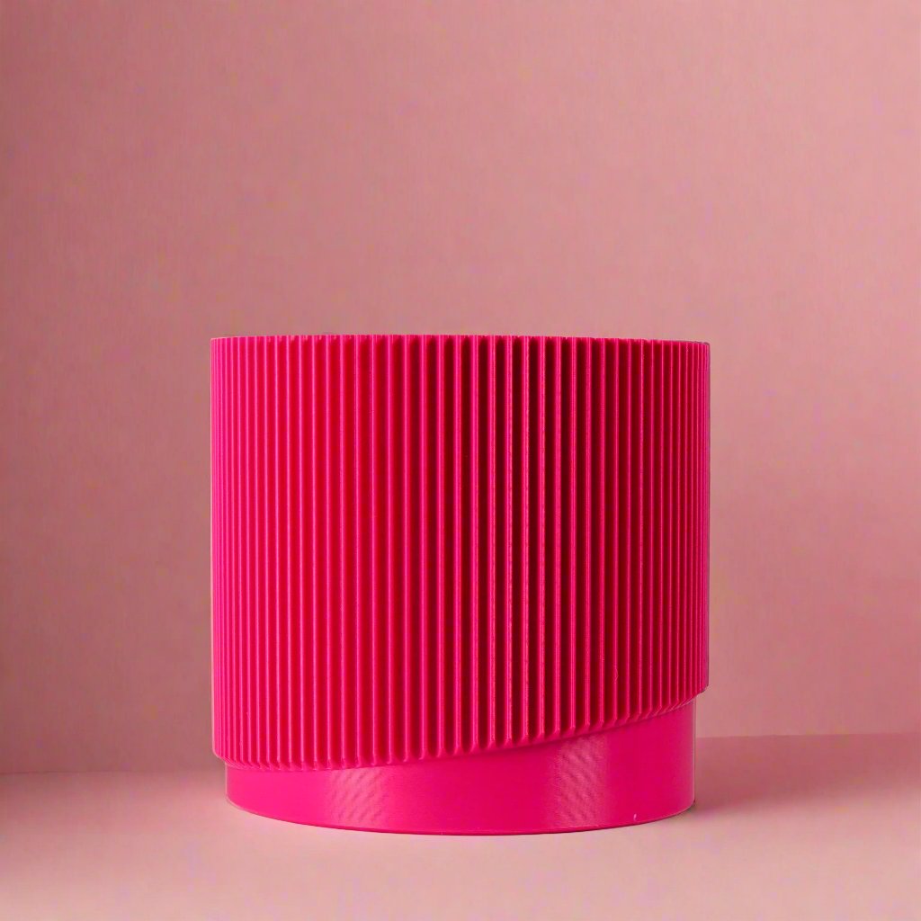 Mid-Century Ribbed Planter with Drainage and Saucer in Multiple Colors, 3D Printed Planter with Unique Modern Design, Lightweight, Wave