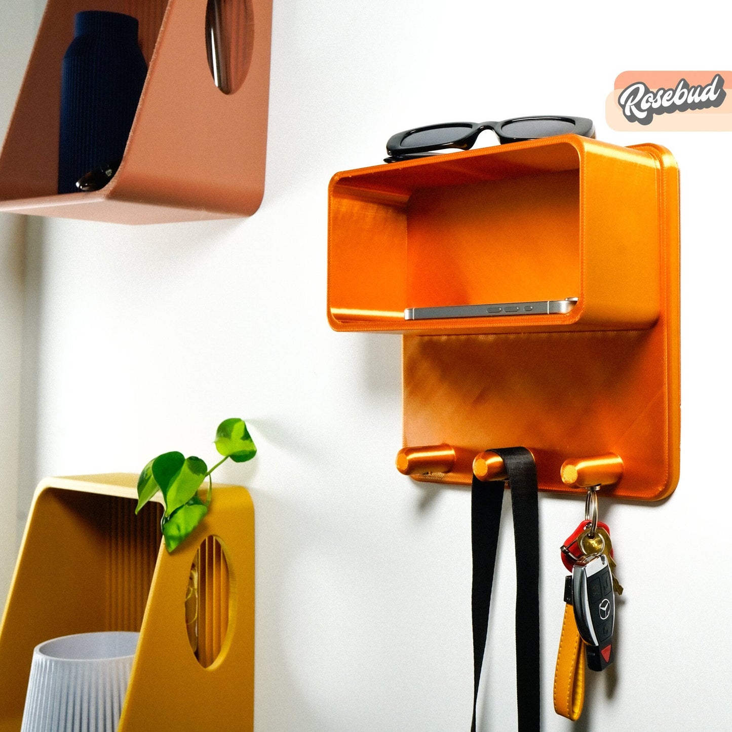 Floating Wall Shelf, Magnetic Key Holder