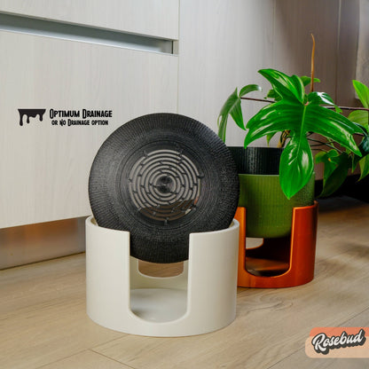 Modern Elevated Planter and Plant Stand Set - 2-Piece Plant Pot with Drainage in Multi Colors & Sizes, Mid-Century Modern Indoor Plant Stand