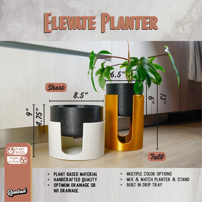 Modern Elevated Planter and Plant Stand Set - 2-Piece Plant Pot with Drainage in Multi Colors & Sizes, Mid-Century Modern Indoor Plant Stand